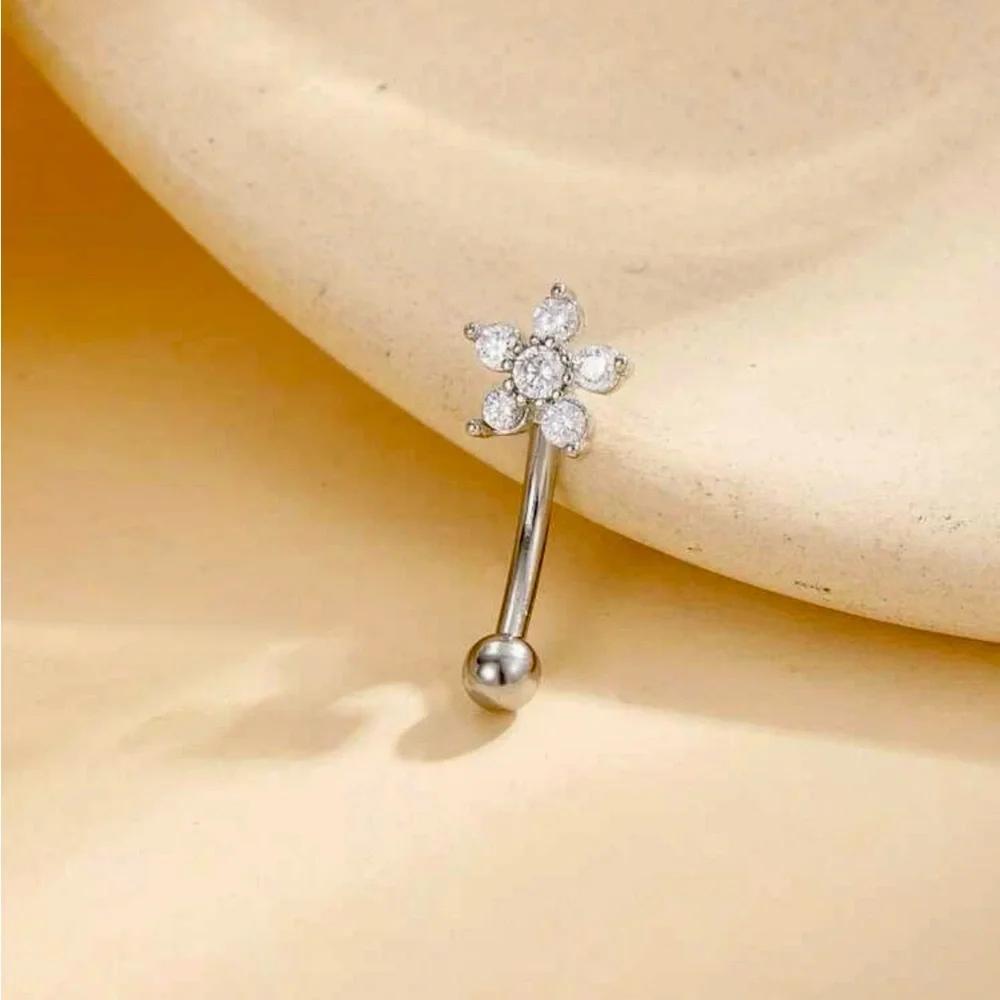 16g 1 Piece 316 Surgical Stainless Steel EYEBROW Ring CZ Flower Design NWT - Picture 3 of 10